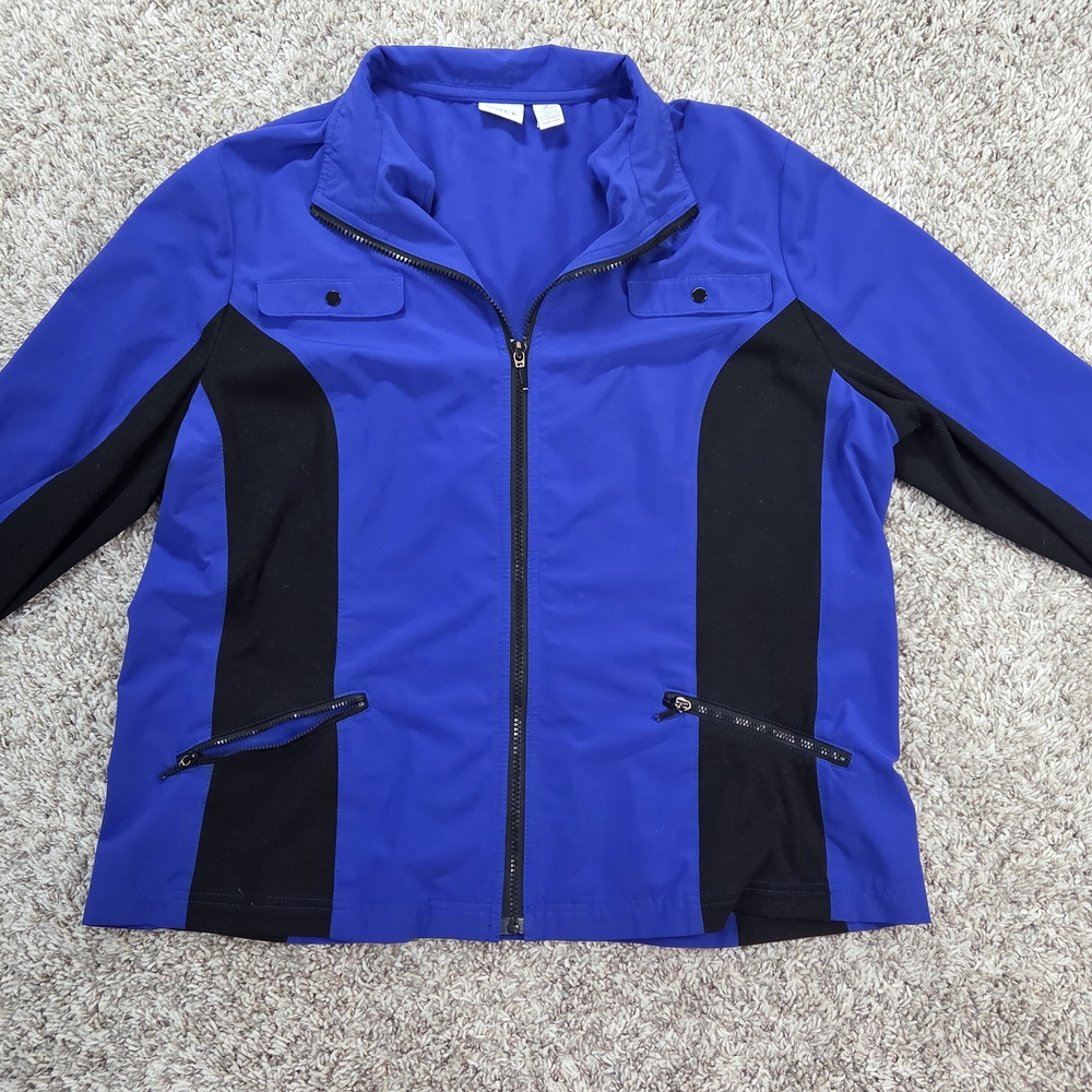 Chico’s Zenergy Golf Blue Black Colorblock Full Zip Jacket Size 3 XL
